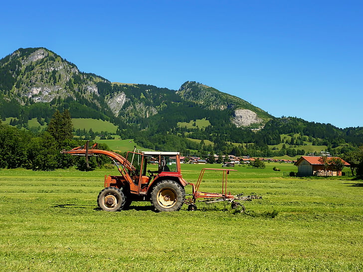 Bayern, Tyskland, feltet, gården, landlig, traktor, fjell
