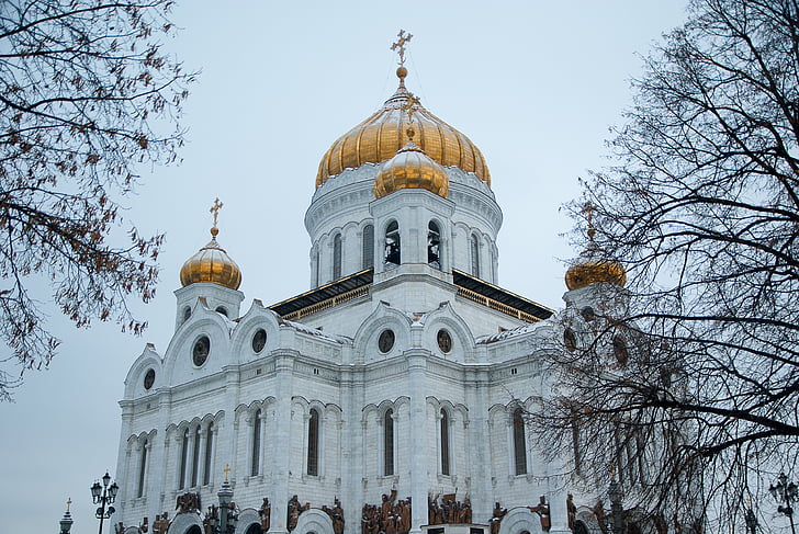 Moskva, Katedrála, ortodoxní, žárovky, kopule, Architektura, Exteriér budovy