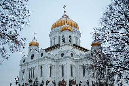 Mosca, Cattedrale, ortodossa, lampadine, cupola, architettura, esterno di un edificio