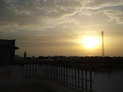 Saulė, dangus, Tunisas, atostogų, antenos, saulėtekio