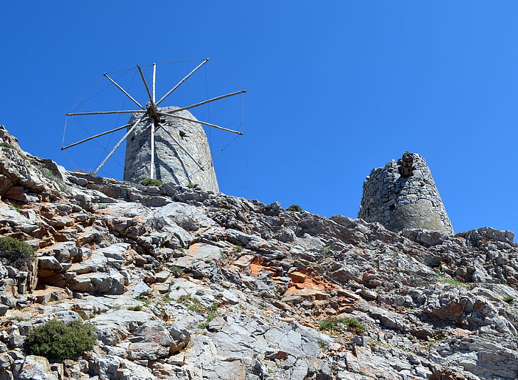 lashitihochebene, crete, windmills, greece, holiday, landscape, ruin