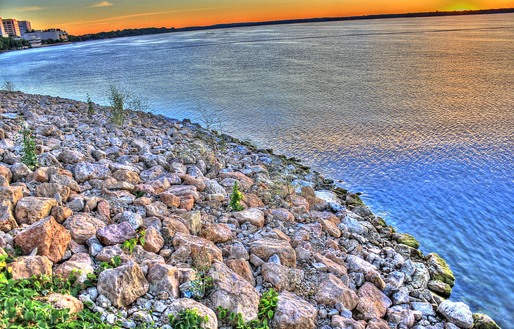 Dawn, Lakeshore, Wisconsin, landskap, natursköna, sjön, vatten