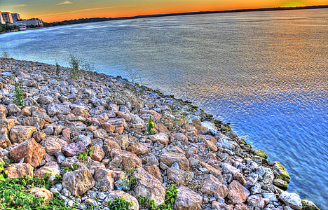 amanecer, a orillas del lago, Wisconsin, paisaje, Scenic, Lago, agua