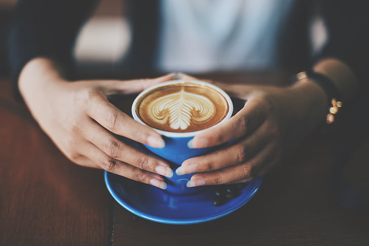 dospelý, nápoj, modrá, Kofeín, cappuccino, detail, káva