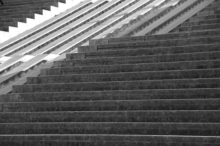 magasság, Párizs, Bercy, lépcsők, városi, fekete-fehér, lépcső