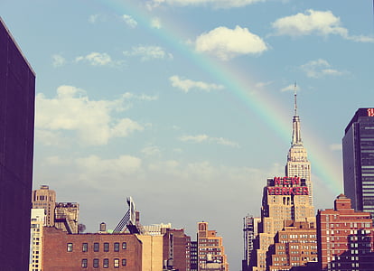 arco iris, sobre, ciudad, urbana, escena, tiempo en, Meteorología