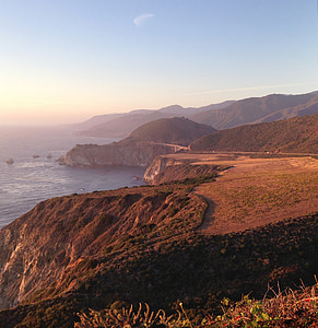 Big sur, Californië, zonsondergang, kustlijn, kust, landschap, rotsen