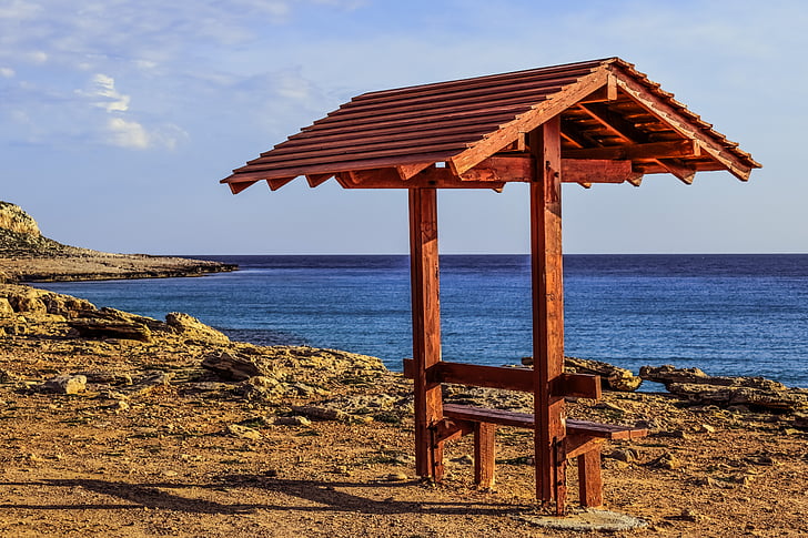 kiosk, bänk, landskap, nationalparken, turism, Cavo greko, Cypern