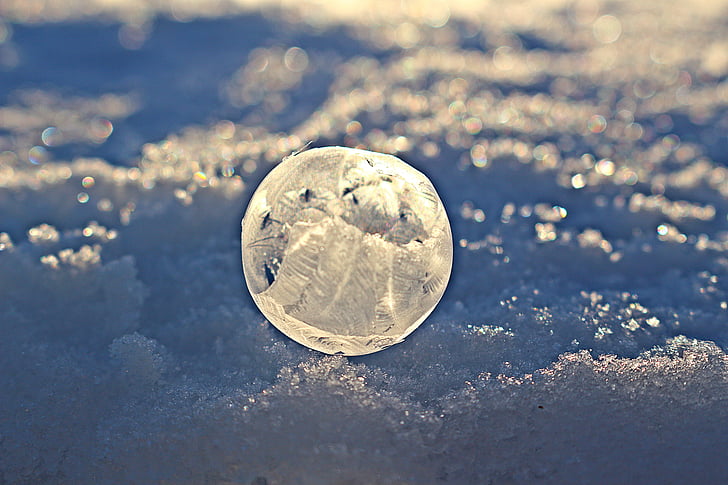 gelembung sabun, kristal gelembung, beku, bola, musim dingin, salju, embun beku