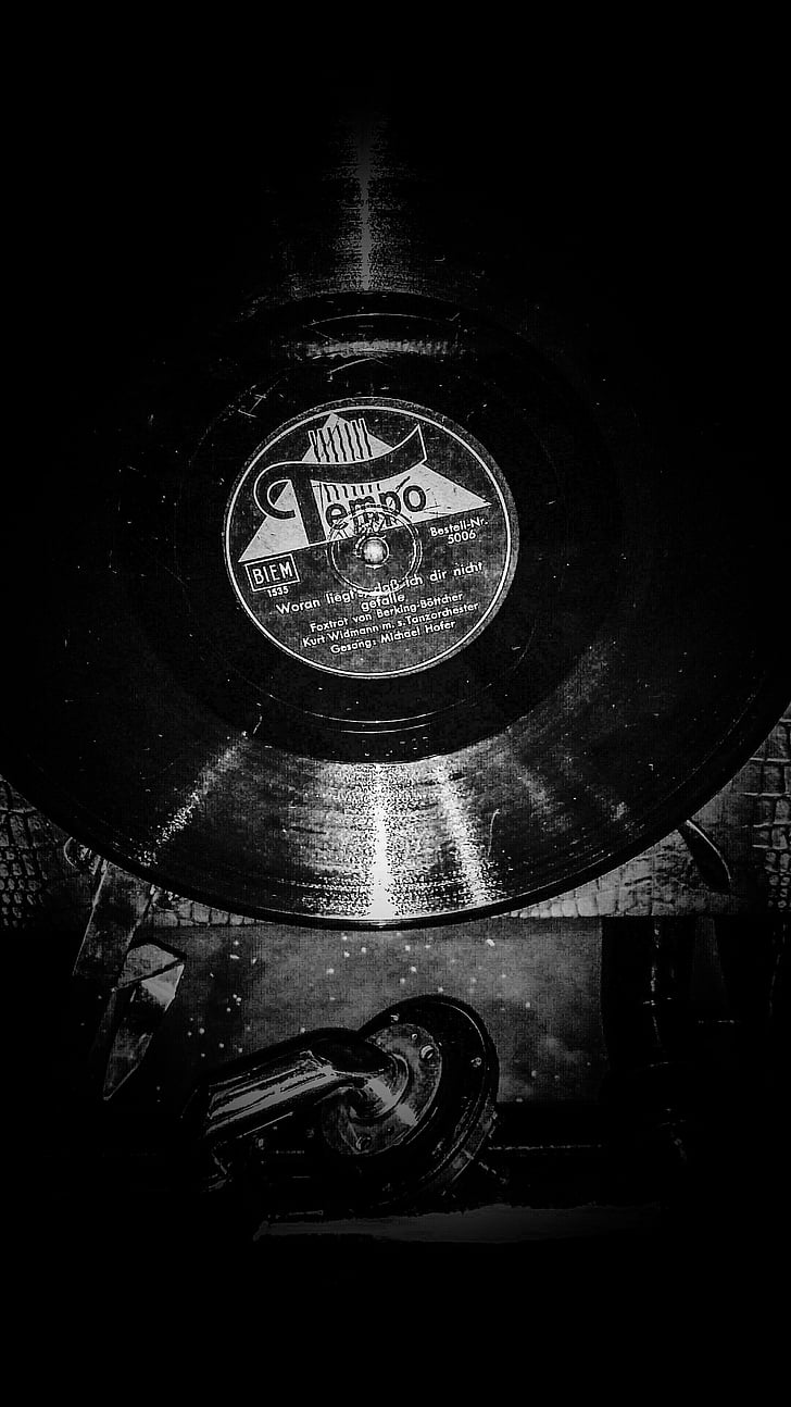 muziek, record, records, zwart, wit, analoge, behang