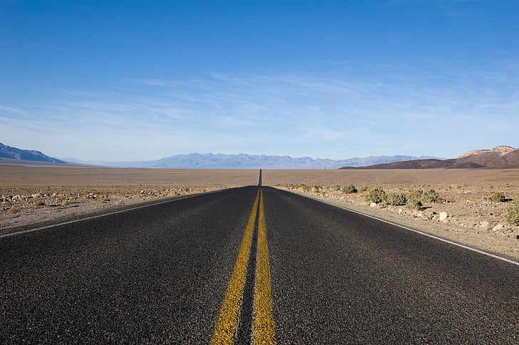 photo, never, ending, road, highway, pavement, desert