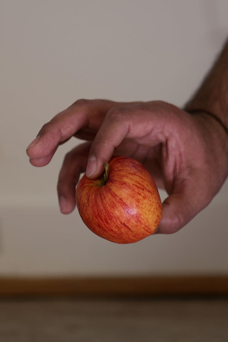 яблоко, фрукты, красный, здоровые, руки, природные