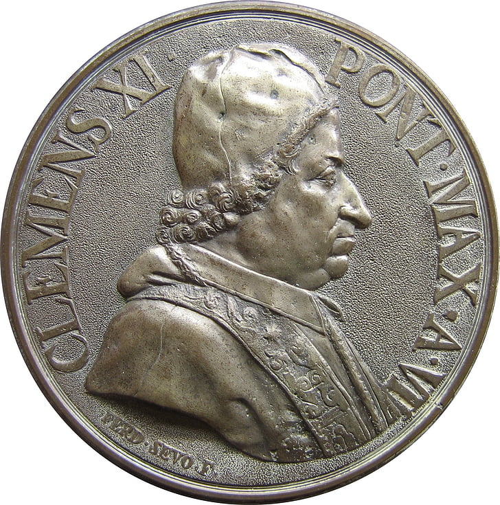 coin, embossing, pope, clement xi, currency, money, wealth