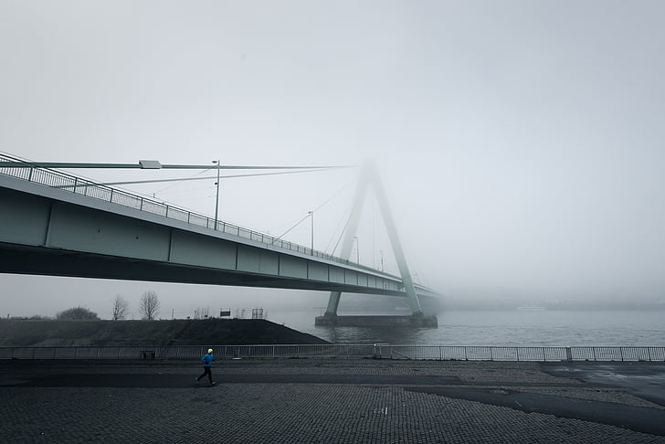 architecture, bridge, infrastructure, fog, cold, weather, road