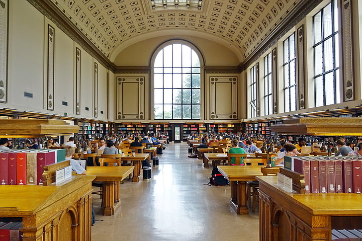 bibliotek, Hall, interiør, Universitet, Cal, Californien, bygning