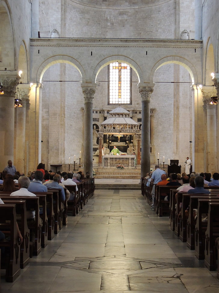 Bari, Olaszország, templom, belül, lelkész, hit, vallás