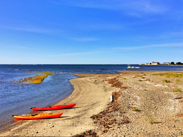 kayaks, beach, cohasset, massachusetts