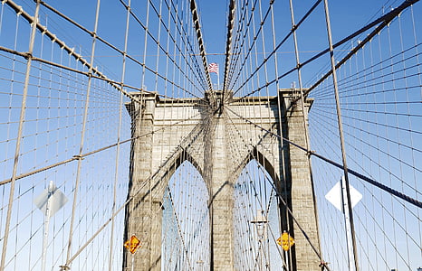 Brooklyn bridge, New york, New york city, Brooklyn, stadsgezicht, het platform, brug