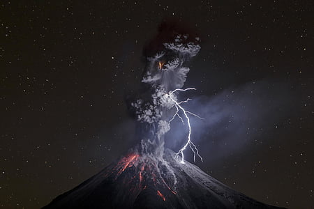 火山, の, 平行光, mx, ない人, 自然の力, 夜