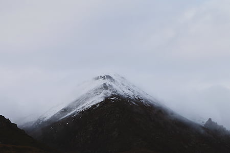 low, angle, photo, snow, filled, mountain, cloud