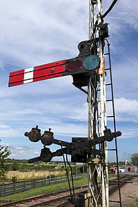 señal de semáforo ferroviario, ferrocarril de sussex del este de Kent, estación de Northiam, ferrocarril de la herencia