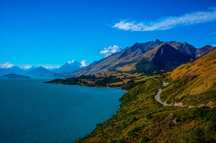 million dollar opfattelse, Queenstown, New Zealand, bjerge, natur, Lake wakatipu