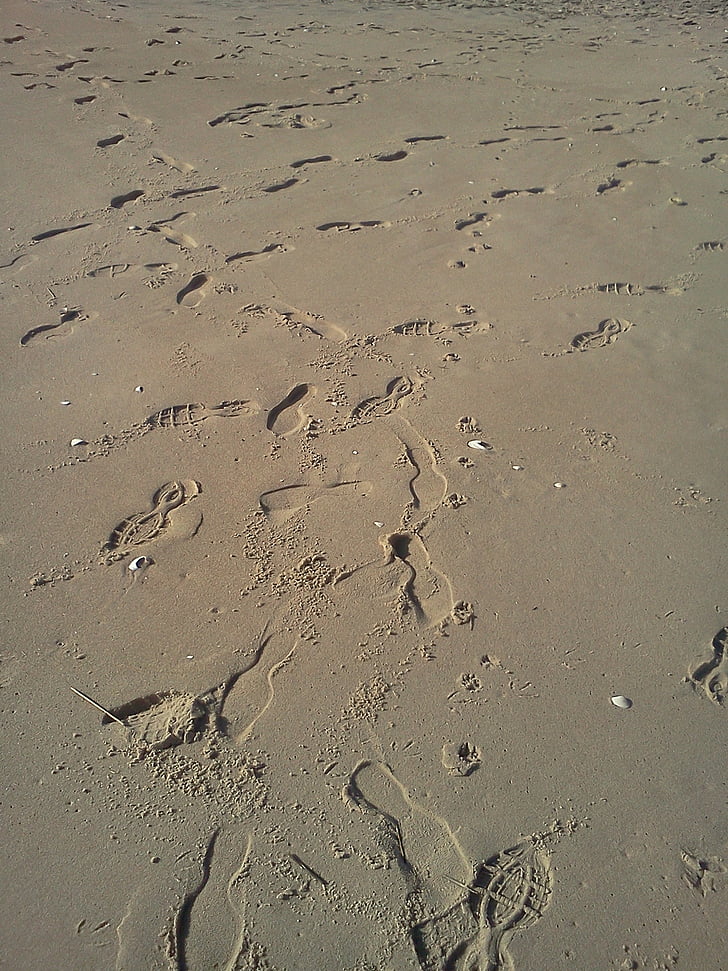 beach, sand, footprints, ocean, sea, travel, vacation