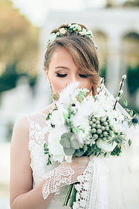 beautiful, blur, bouquet, bridal, bride, cute, dress