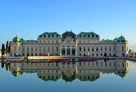 Belvedere, slott, barock, Wien, övre belvedere, framifrån, spegling