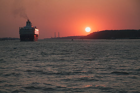 crucero, de la nave, puesta de sol, mar, cielo, sol, agua