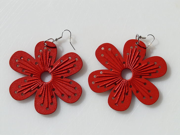 earrings, jewellery, red, wood, color, colorful