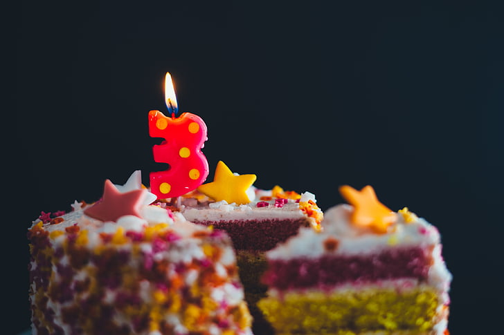 rojstni dan, torto, sveča, pisane, pisane, sladica, hrane