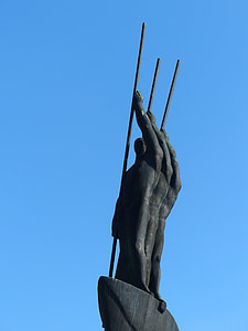 Monumento, bronze, estátua, homens, bota, Remo, paddle