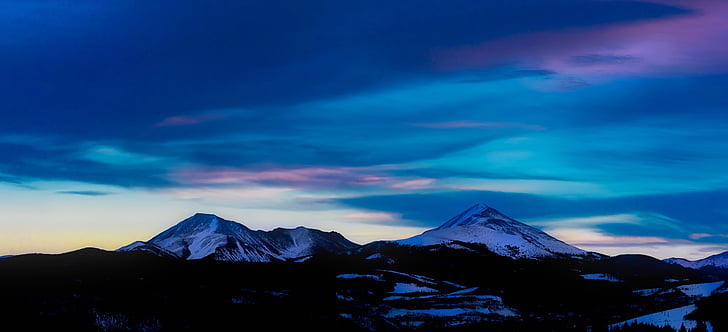 Колорадо, Панорама, Захід сонця, Сутінки, небо, хмари, гори