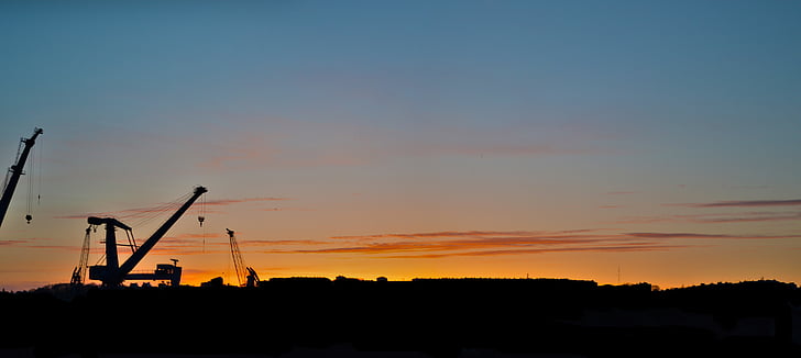 jeřáb, Západ slunce, obloha, večer, Horizont, Brest, přístavy