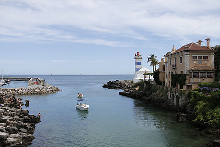 lighthouse, boat, cascais, portugal, rocks, santa marta, museum