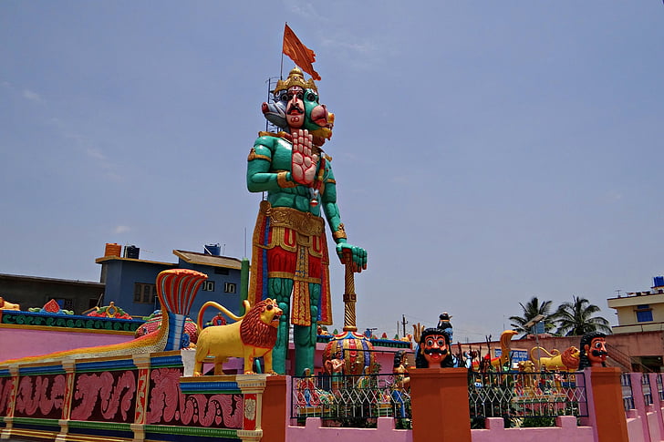 statue de, Temple, Hanuman, Dieu-singe, Panchamukhi hanuman, mythologie, hindouisme