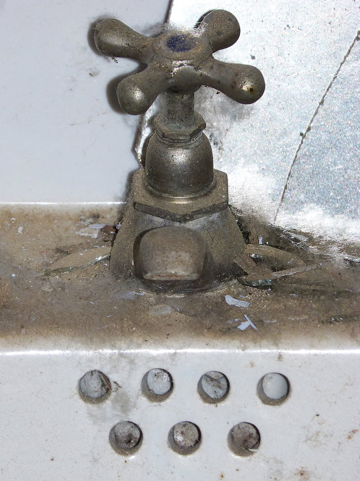 tap, sink, detail, old, abandoned, porcelain, bathroom