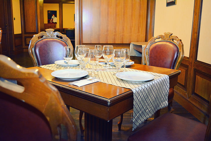 klasické, tabulka, Restaurace, ročník, židle, návrh, Romantický