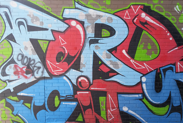 graffiti, Ford, Miasto, czerwony, niebieski, Urban, konstrukcja
