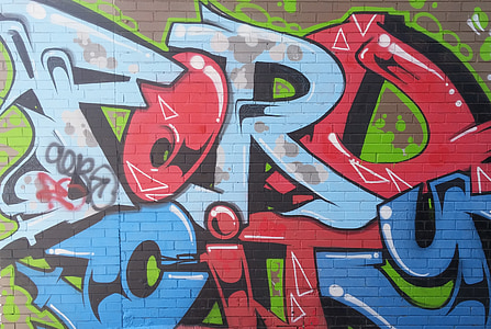 graffiti, Ford, város, piros, kék, városi, design