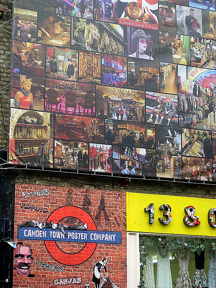 byggnad, fasad, affischer, Camden, London, Engelska