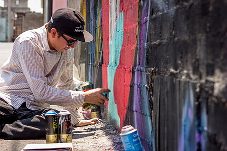 grafiti, menininkas, spraycan, Menas, miesto, gatvė, miesto meno