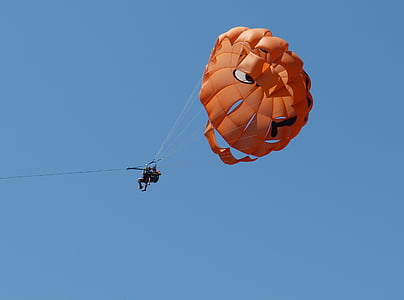 parachute, fly, float, sky, blue, paragliding, parasailing