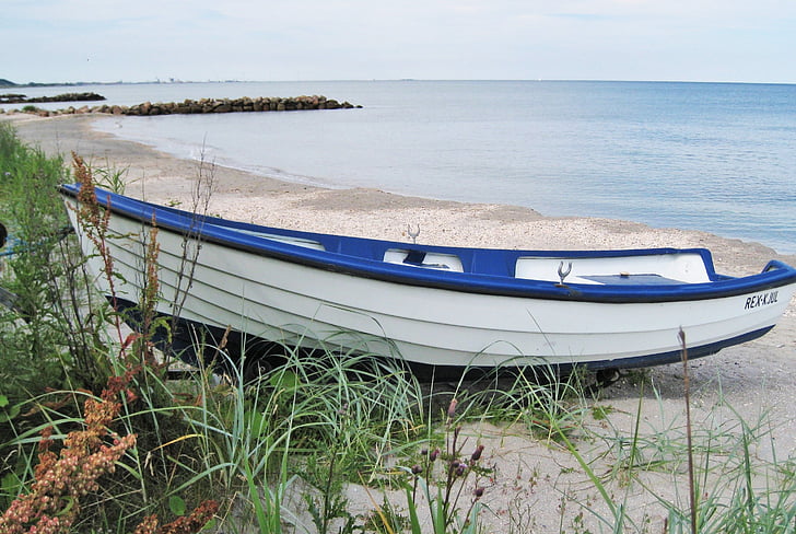 Baltische Zee, Denemarken, Kattegat, boot, strand, duinen, golfbreker