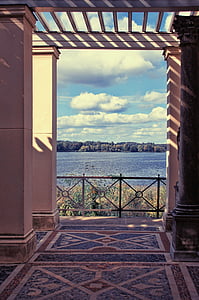 Outlook, nuages, mosaïque, porte d’arche, Panorama, balustrade, propriété