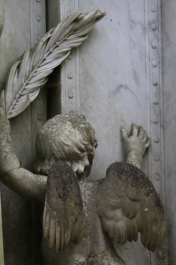 cemetery, angel, sculpture, figure, cherub, door, guard