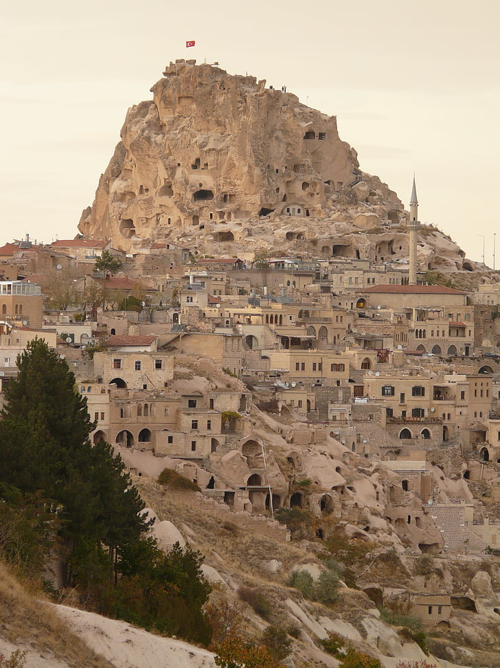 Uchisar, staden, lägenheter, tufa, Cappadocia, Nevsehir, Turkiet