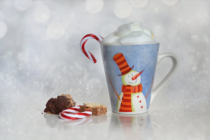 christmas, cup, bokeh, pastries, coffee, confectionery, drink