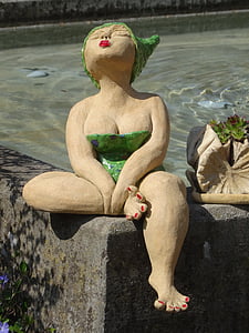 kunst, skulptur, kvinne, badenixe, svømmer, statuen